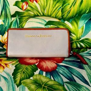 Dooney & Bourke Denison Zip Clutch Wallet, oyster color, red and oyster inside